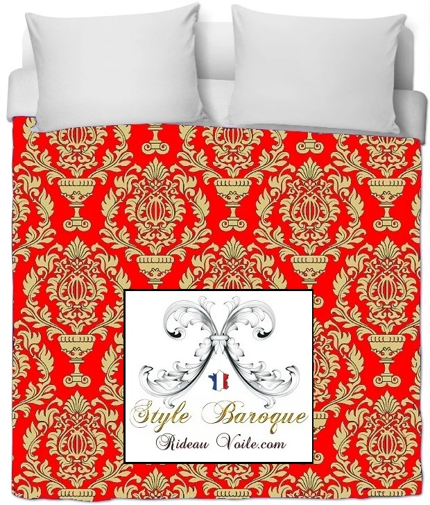 Tissu Imprimé Damassé rideaux voilages ameublement Baroque rouge or mètre tapisserie
