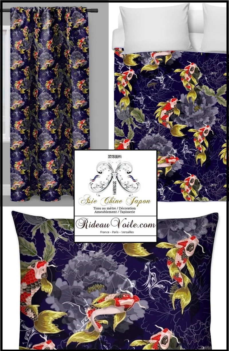 Déco tendance Japonaise rideau carpes poisson Fabric Japanese meter fish Koï decorating home
