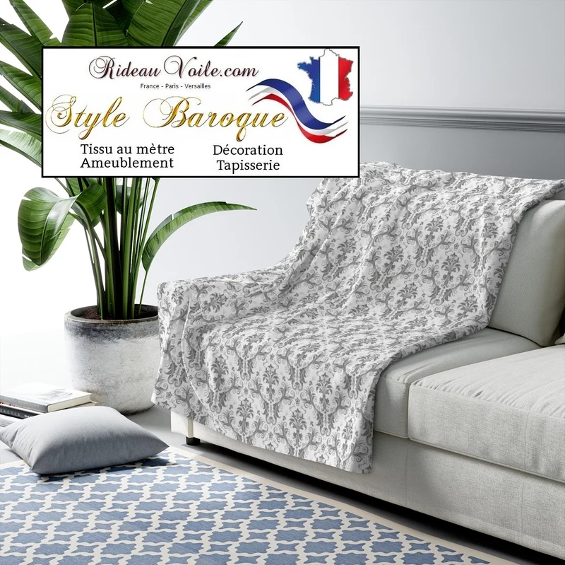 Tapisserie tissu ameublement Damassé Baroque Damas gris mètre rideaux couette plaid