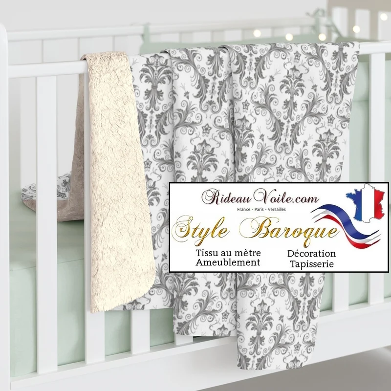 Tapisserie tissu ameublement Damassé Baroque Damas gris mètre rideaux couette plaid