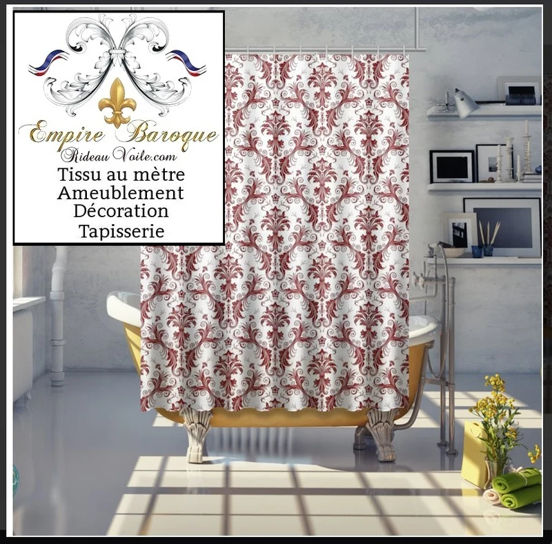 Tissus ameublement tapisserie Baroque Damasco rouge mètre rideaux couette plaid
