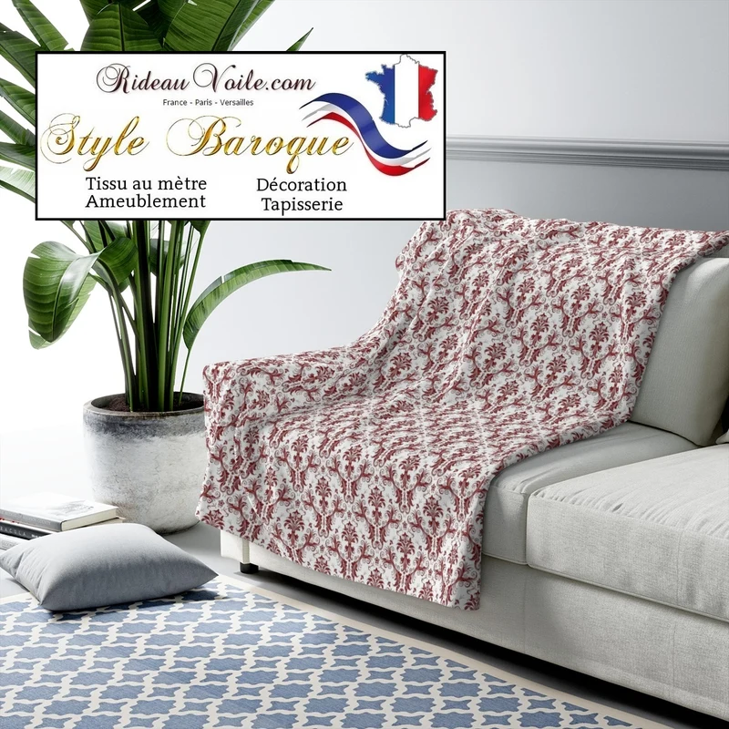 Tissus ameublement tapisserie Baroque Damasco rouge mètre rideaux couette plaid