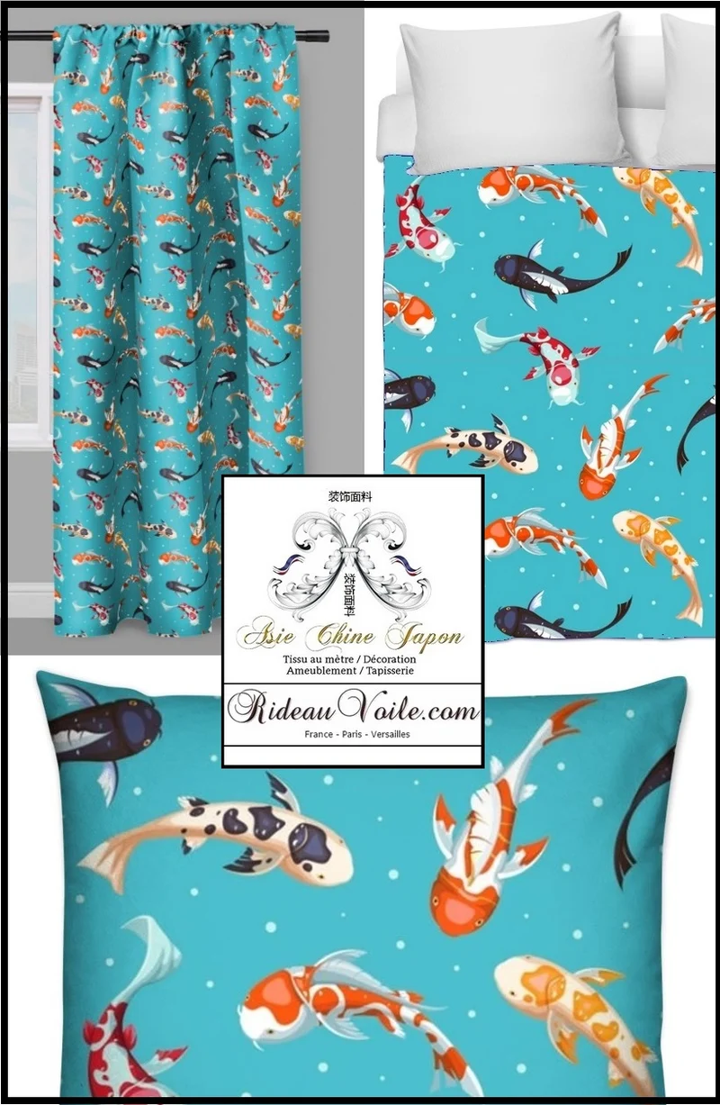 Tissu ameublement Japonais rideau carpes poisson Koï Fabric Japanese meter fish Koï decorating home