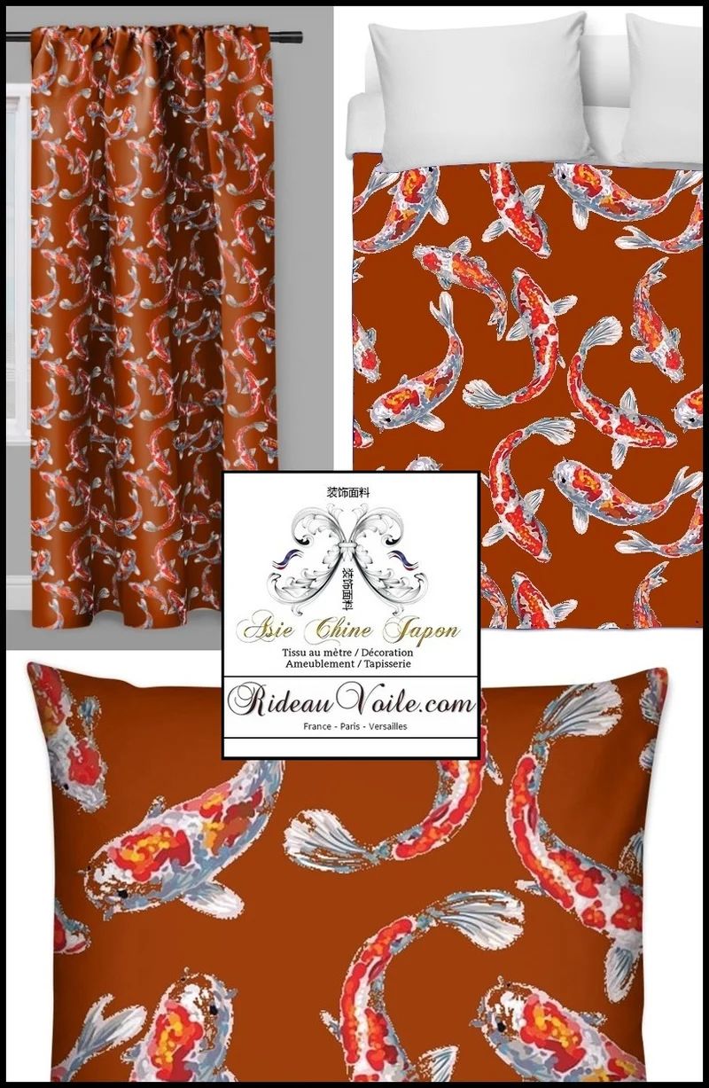Tissu Japonais Asiatique rideau carpes poisson Fabric Japanese meter fish Koï decorating home