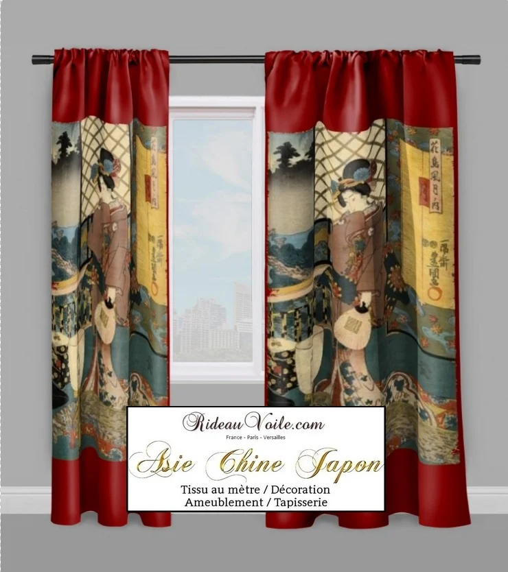 Fabric Japanese Asian meter Geisha pattern Tissu ameublement motif Asiatique rideau Estampes