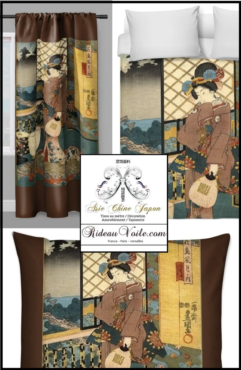 Fabrics Japanese Asian meter Geisha pattern Tissu ameublement motif Asiatique rideau