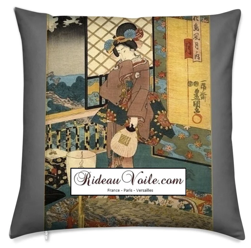 Fabrics upholstery Japanese decorating Asian meter Geisha pattern Estampes drapes - Tissu motif Asiatique