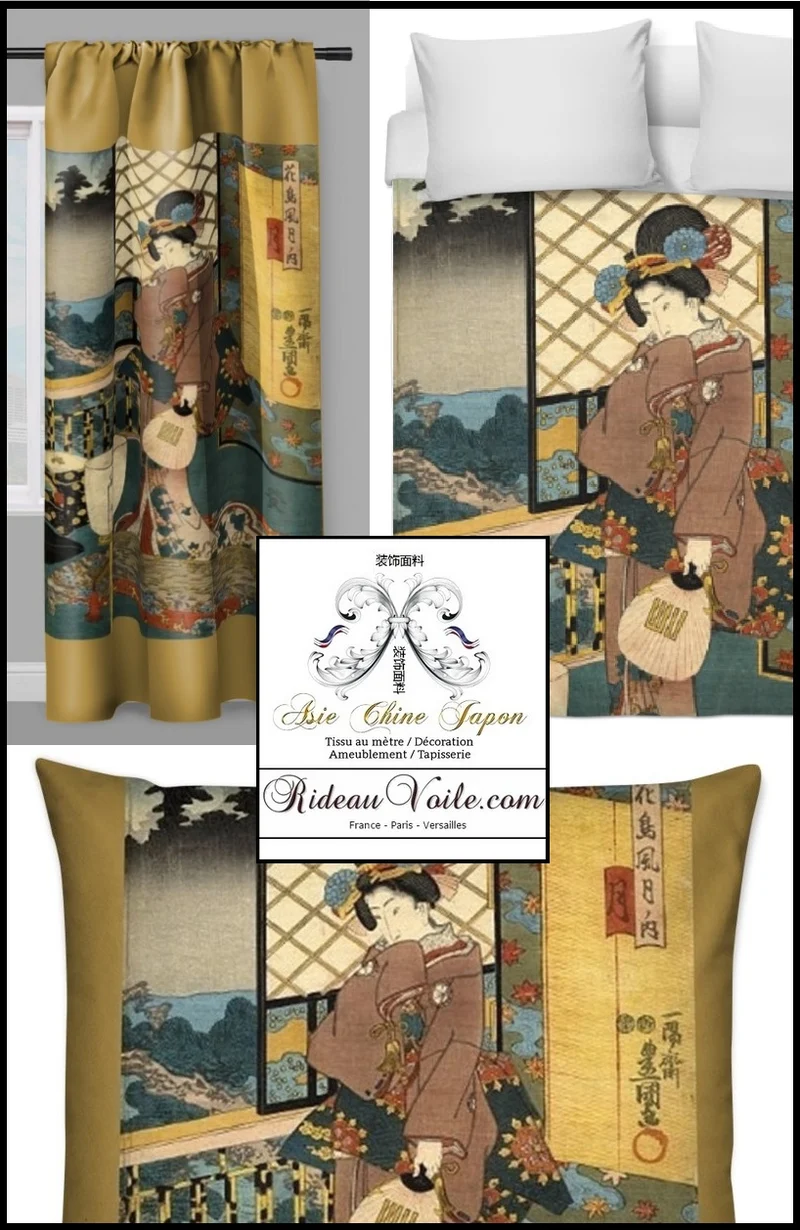 Tissu Geisha Asiatique motif imprimé rideau couette fabrics upholstery Asia drapes