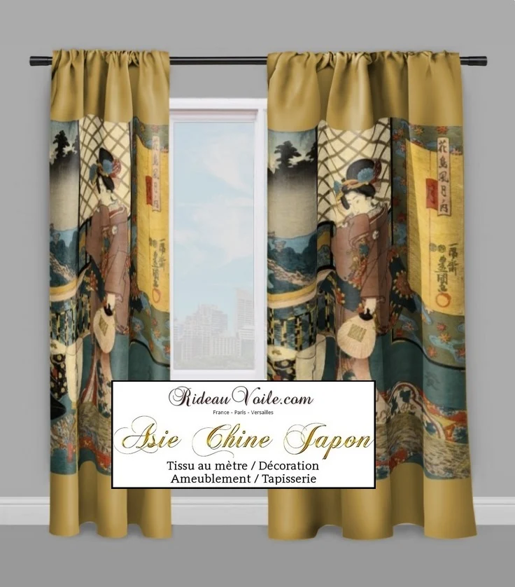 Tissu Geisha Asiatique motif imprimé rideau couette fabrics upholstery Asia drapes