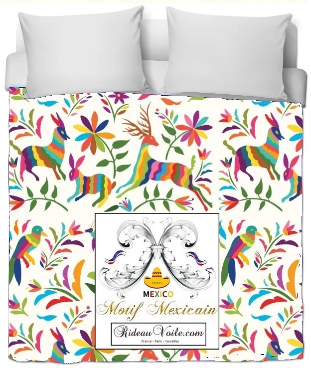Tissu motif Otomi mexicain rideau voilage couette Mexican otomi fabric meter home decor Birds Goat Horse
