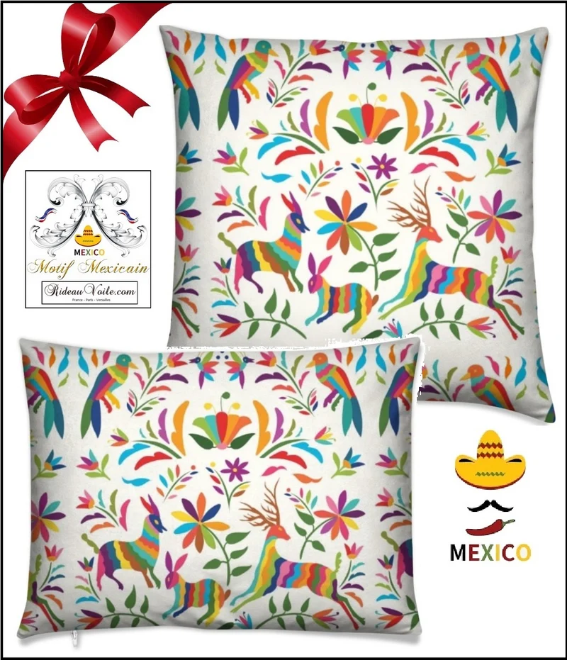 Tissu motif Otomi mexicain rideau voilage couette Mexican otomi fabric meter home decor Birds Goat Horse