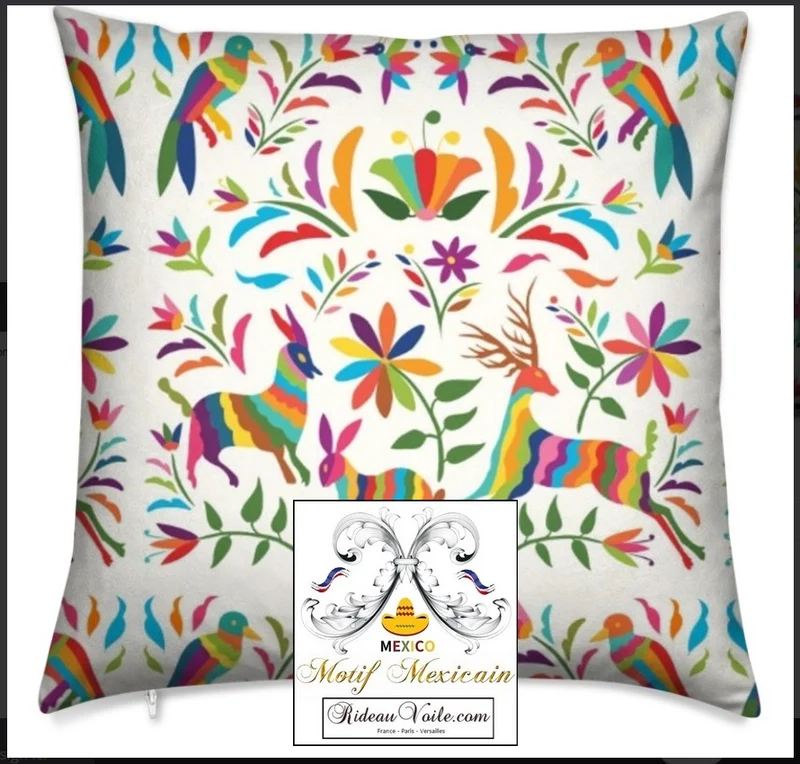 Tissu motif Otomi mexicain rideau voilage couette Mexican otomi fabric meter home decor Birds Goat Horse