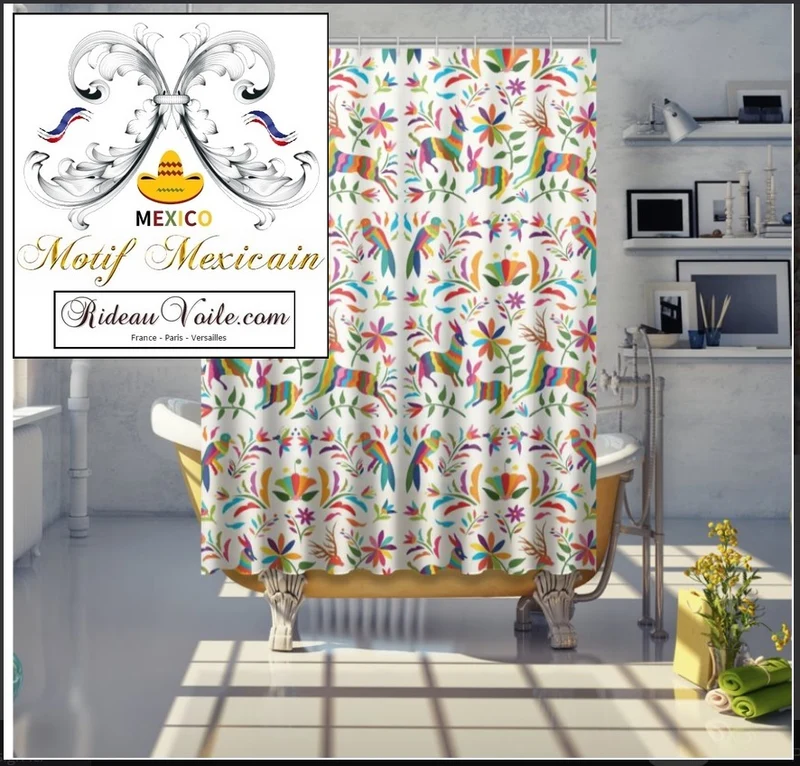 Tissu motif Otomi mexicain rideau voilage couette Mexican otomi fabric meter home decor Birds Goat Horse