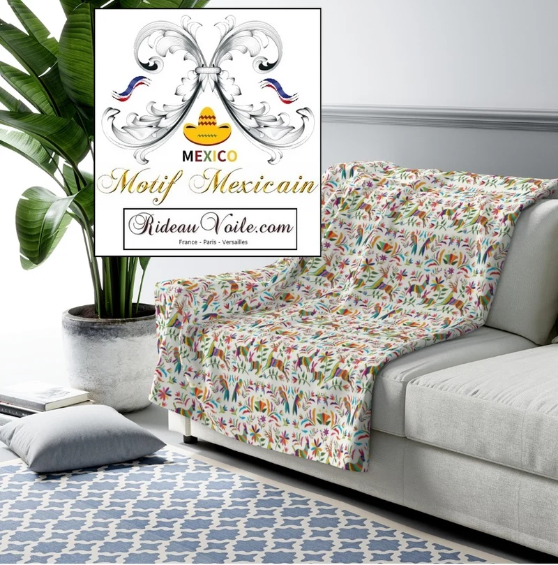 Tissu motif Otomi mexicain rideau voilage couette Mexican otomi fabric meter home decor Birds Goat Horse