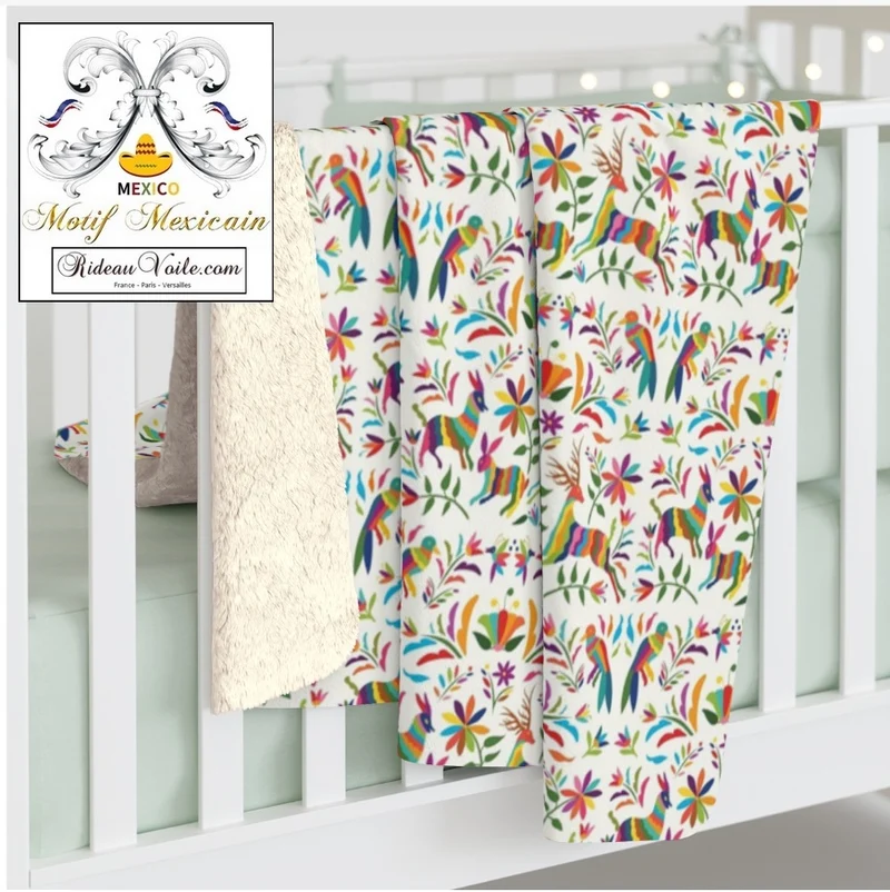 Tissu motif Otomi mexicain rideau voilage couette Mexican otomi fabric meter home decor Birds Goat Horse