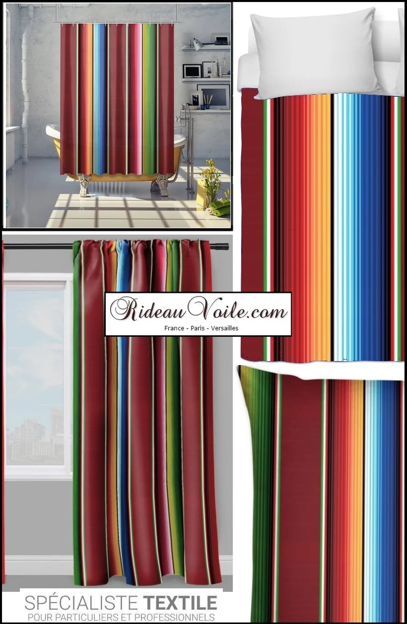 Boutique tissu ethnique ligne rayures imprimé Mexicain Texmex tapisserie rideau