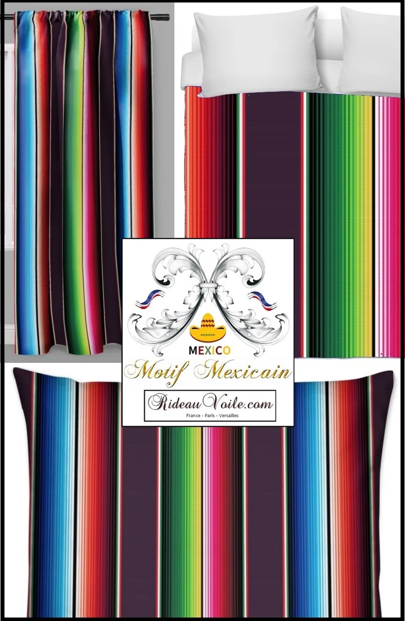 Tissu d'ameublement rayures lignes couleurs mexicaines au mètre confection rideau