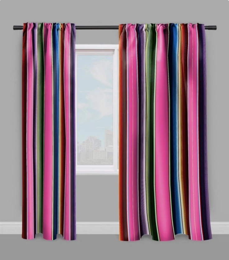 Rideau sur mesure voilage tissu imprimé motif rayures mexicain mètre déco intérieur