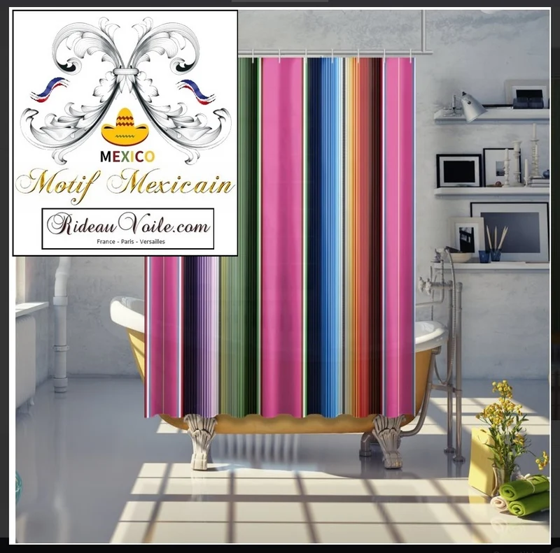 Rideau sur mesure voilage tissu imprimé motif rayures mexicain mètre déco intérieur