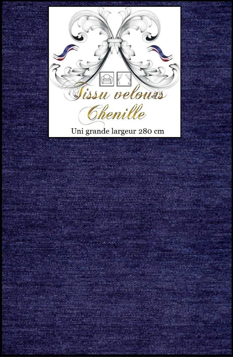 Velours bleu marine tissu chenille mètre déco rideau tapisserie grande largeur 280 cm