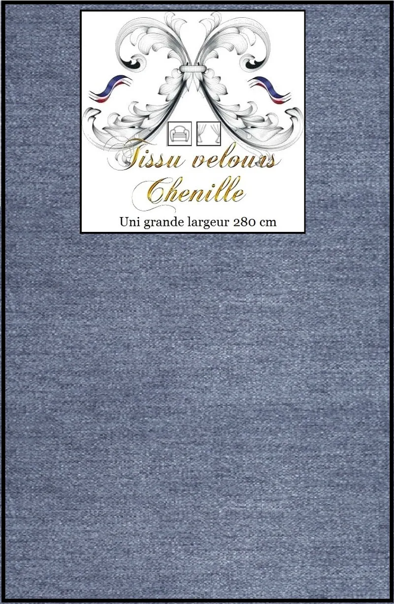 Tissu velours chenille bleu ameublement mètre rideau tapisserie fauteuil grande largeur 280