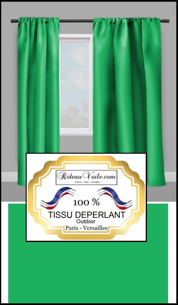 Tissu ameublement rideau tapisserie déperlant vert mètre water repellence fabric meter green