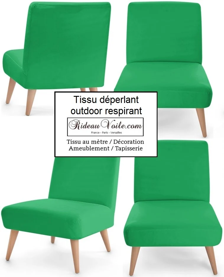Tissu ameublement rideau tapisserie déperlant vert mètre water repellence fabric meter green