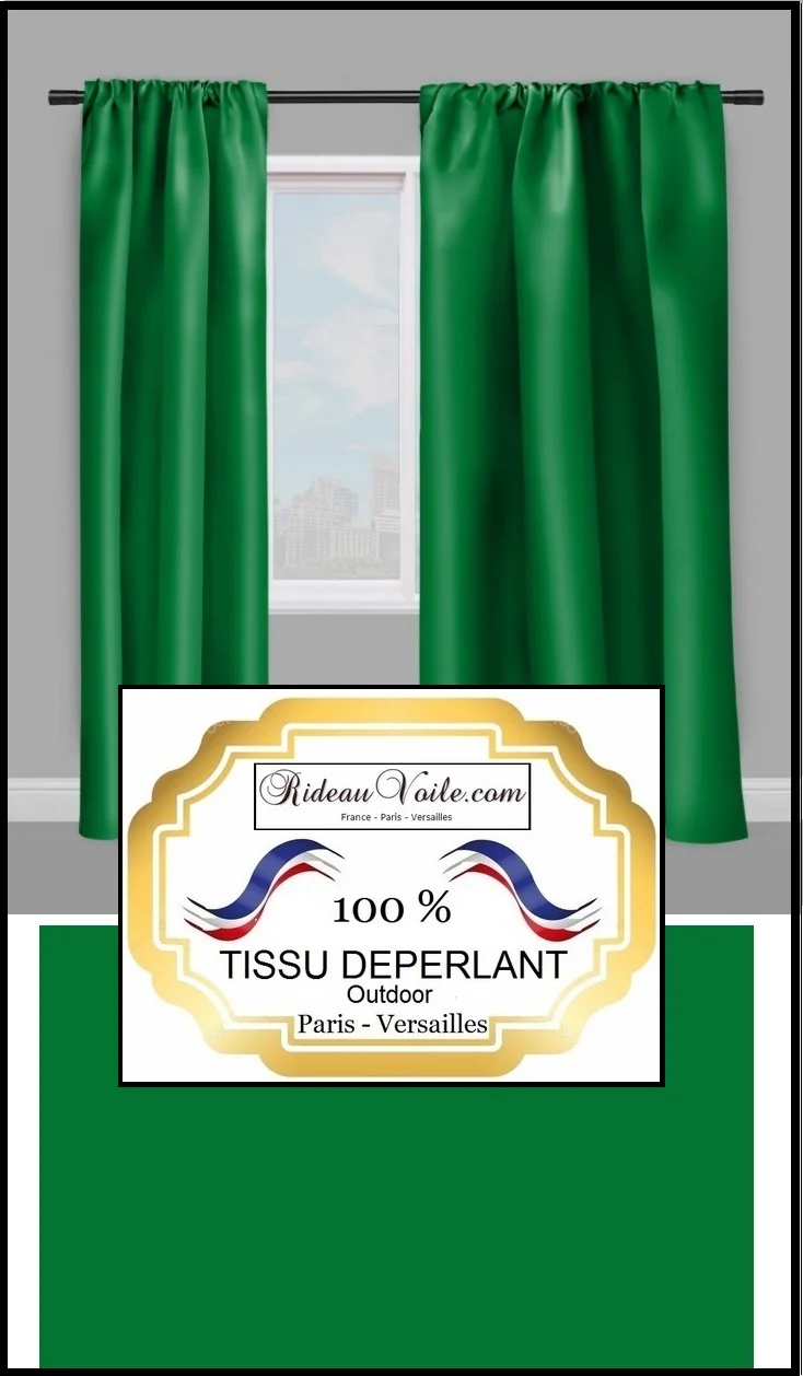 Tissu ameublement rideau tapisserie déperlant vert mètre water repellence fabric meter green