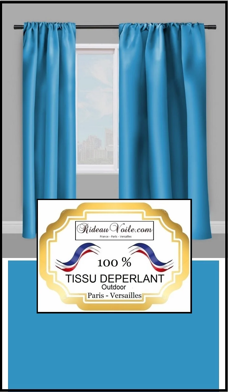 Tissu ameublement rideau tapisserie déperlant bleu mètre water repellence fabric meter turquoise