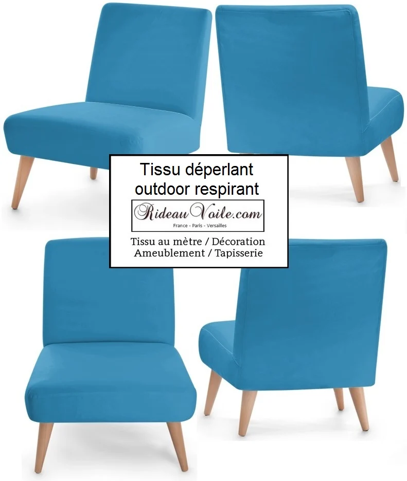 Tissu ameublement rideau tapisserie déperlant bleu mètre water repellence fabric meter turquoise