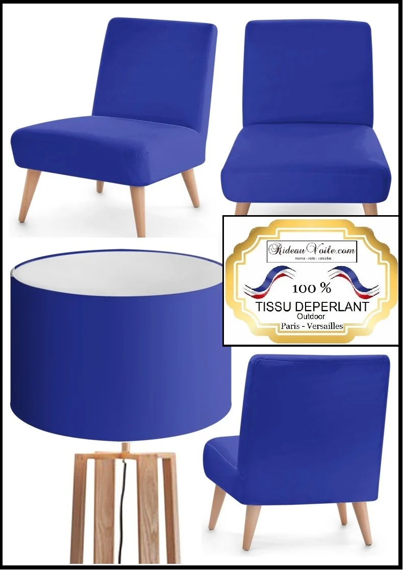 Tissu déco rideau tapisserie déperlant au mètre water repellence fabric meter bleu roi blue
