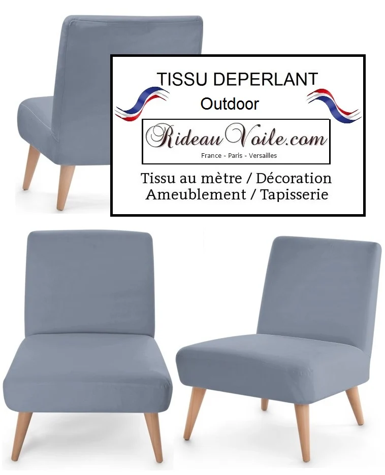 Tissu extérieur intérieur uni gris déperlant bleu mètre Water repellent fabric meter for indoor outdoor upholstery tapestry gray