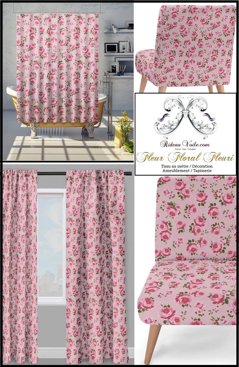 Tissu ameublement motif fleur Roses imprimé mètre Fabrics pattern flowers meter