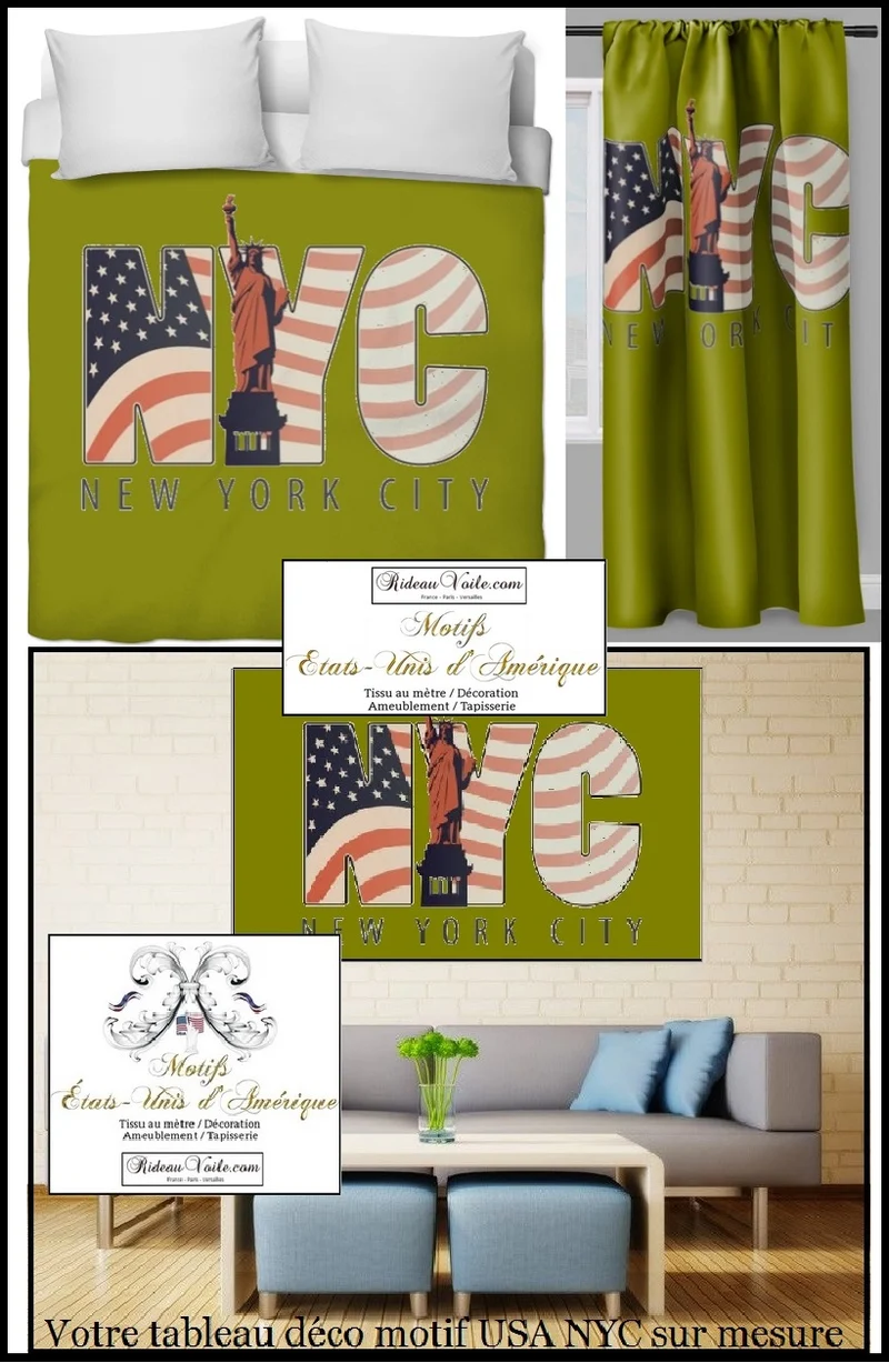 Tissu mètre motif USA Etats-unis d'Amérique Drapeau Américain Rayures Étoiles rideaux couette