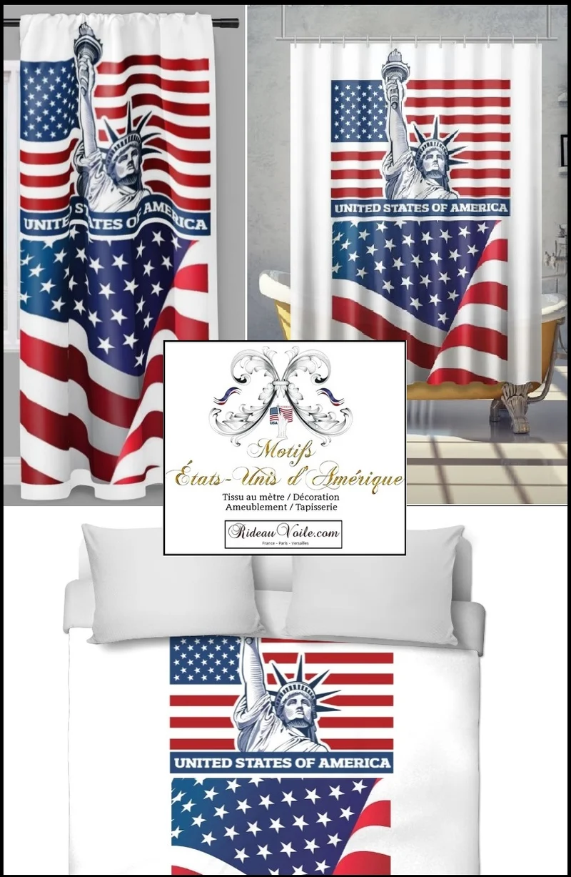 Tissu au mètre rideau couette voilage toile canvas tableau imprimé "USA" drapeau Américain