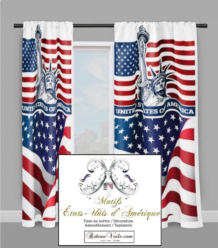 Tissu au mètre rideau couette voilage toile canvas tableau imprimé "USA" drapeau Américain