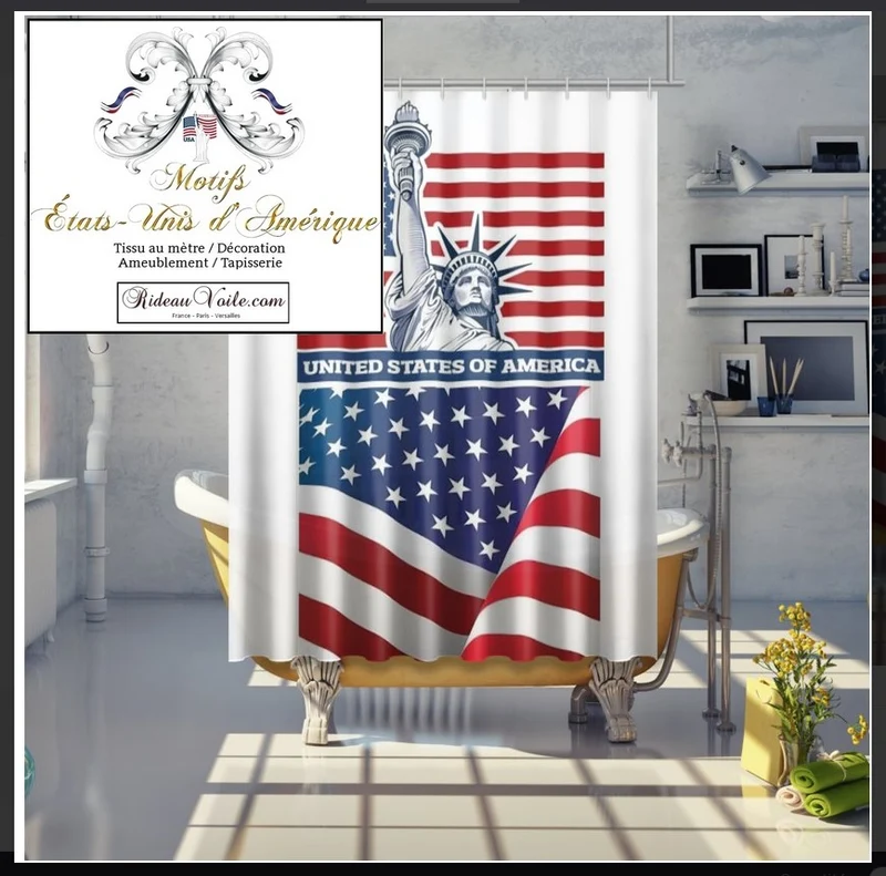 Tissu au mètre rideau couette voilage toile canvas tableau imprimé "USA" drapeau Américain