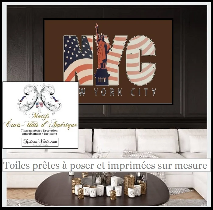 Déco tissu mètre motif USA rideau couette voilage plaid - Fabrics brown pattern drapes duvet cover