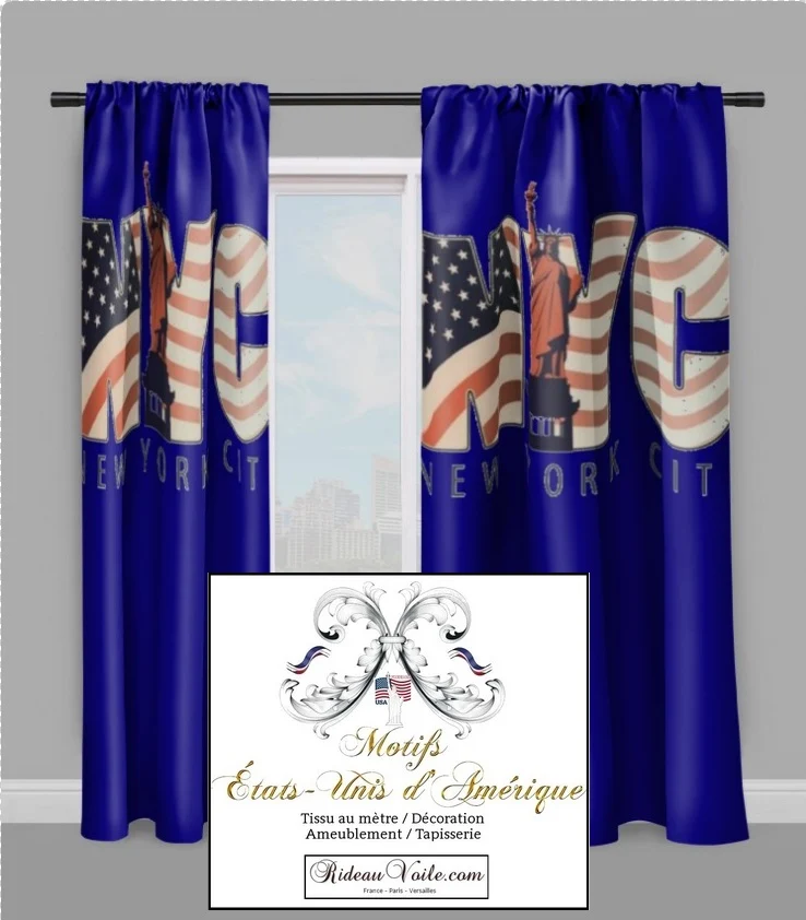 Motif tissu bleu marine USA rideau couette voilage Fabrics blue pattern drapes duvet cover