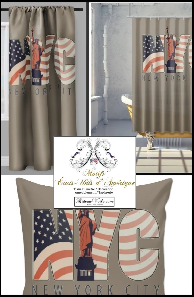 Motif rideau housse couette voilage design tissu USA voyage in New York City Fabrics pattern drapes duvet cover
