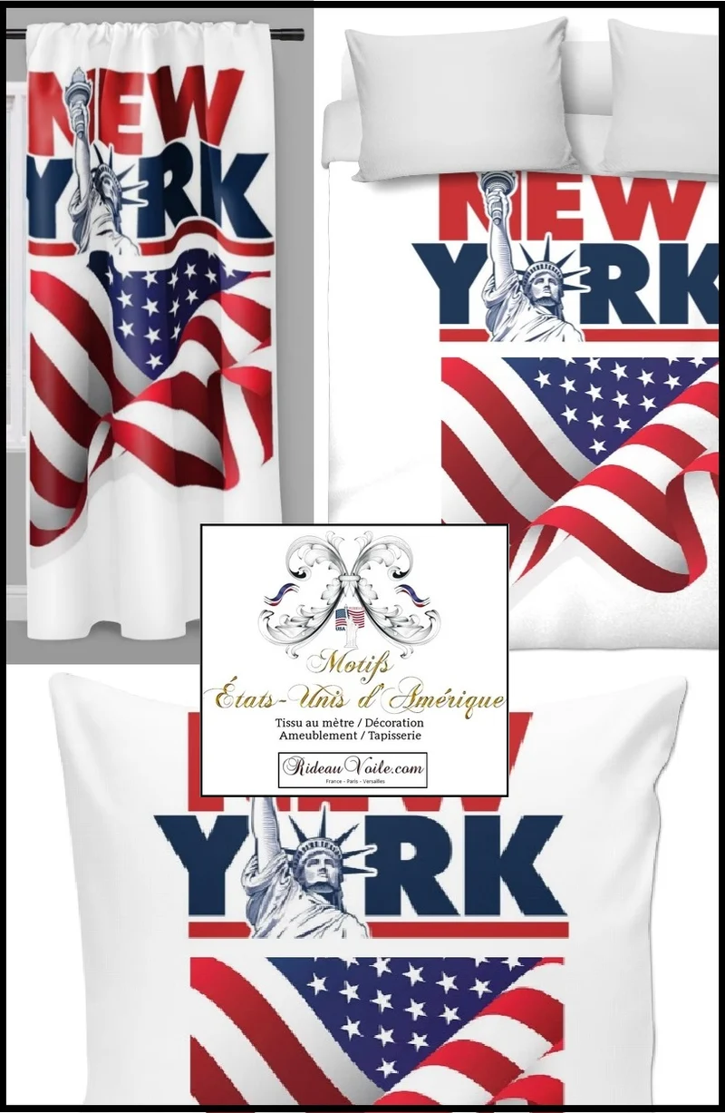 Tissu décoration tapisserie mètre motif USA Statue Liberté voyage New York City rideau couette