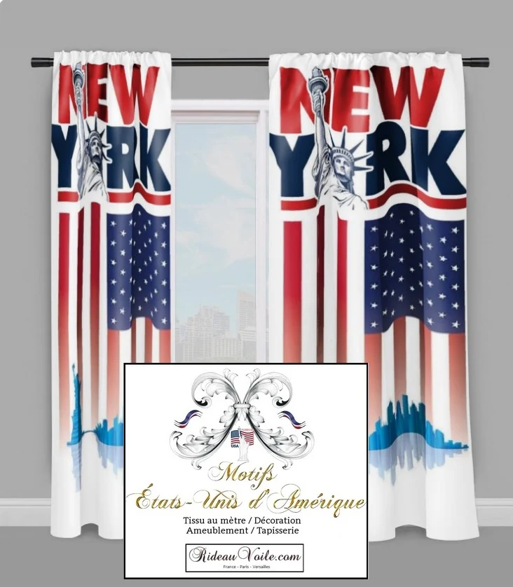 Tissu ameublement tapisserie mètre motif imprimé USA Statue Liberté voyage New York City
