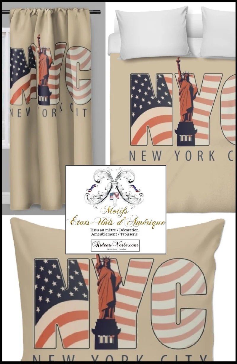 Tissu ameublement tapisserie mètre motif imprimé USA NYC rideaux couette New York City