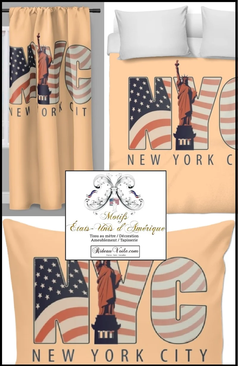 Décoration ameublement intérieur tissu mètre USA NYC rideaux housse couette New York City
