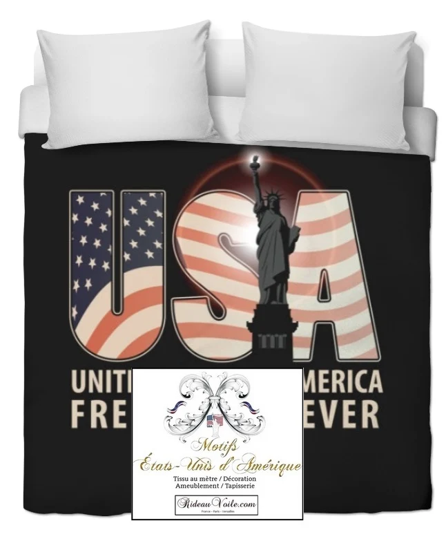 Tissu motif drapeau imprimé USA motif rideaux couette voilage ignifugé occultant noir