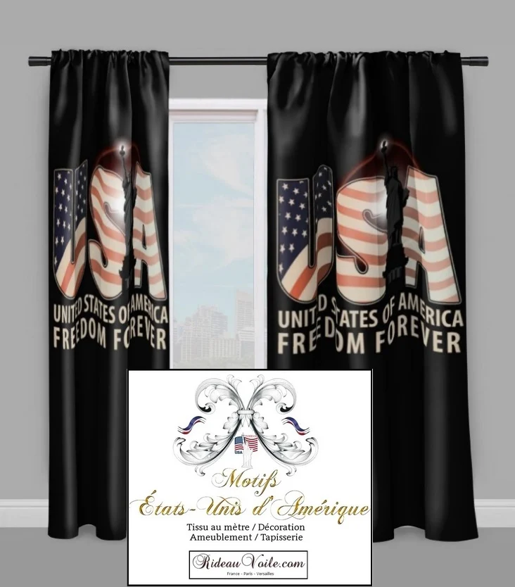 Tissu motif drapeau imprimé USA motif rideaux couette voilage ignifugé occultant noir