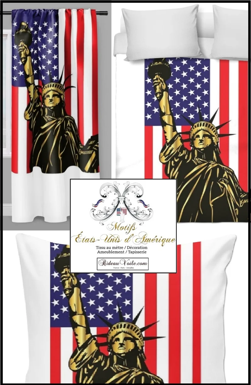 Tissu motif drapeau imprimé Statue Liberté USA motif rideaux couette voilage ignifugé occultant