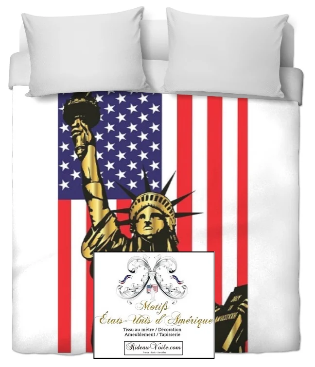 Tissu motif drapeau imprimé Statue Liberté USA motif rideaux couette voilage ignifugé occultant