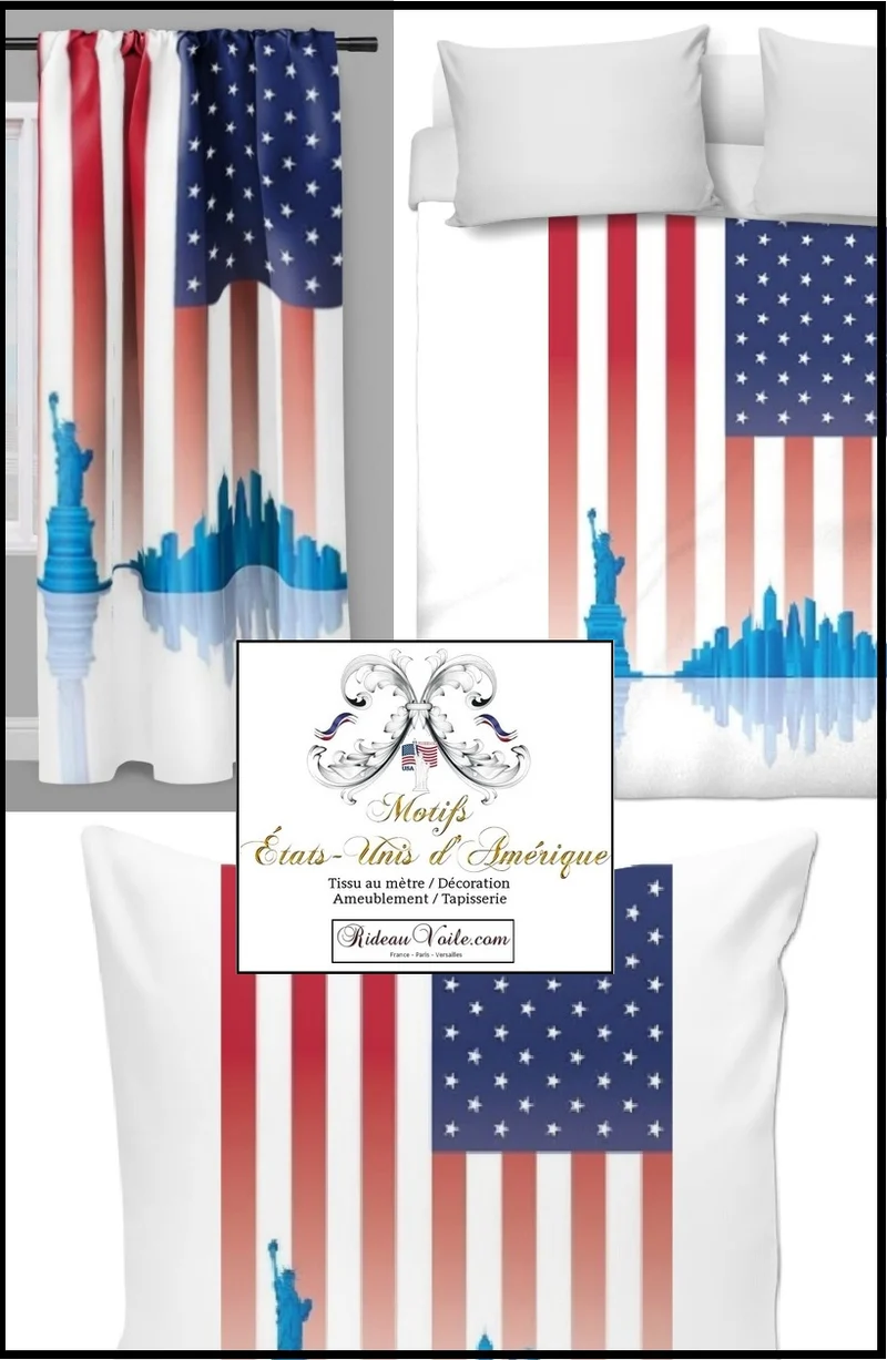 Tissu Liberty Enlightening the World USA motif rideaux couette voilage ignifugé occultant