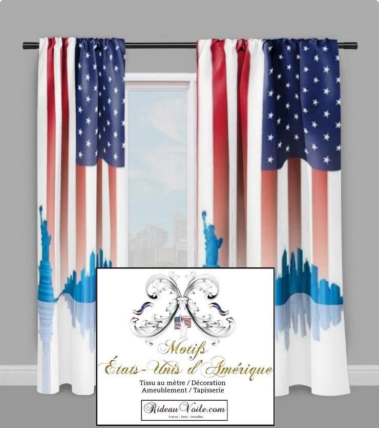 Tissu Liberty Enlightening the World USA motif rideaux couette voilage ignifugé occultant